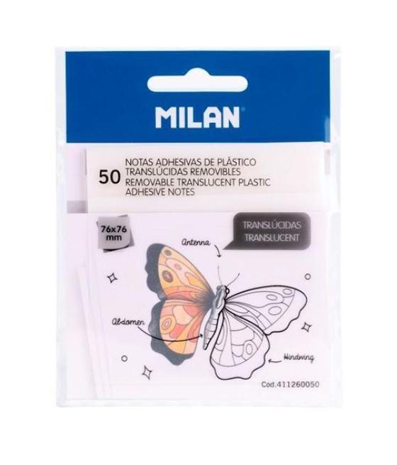 Milan bloc notas adhesivas 50h 76x76 plástico translúcidas