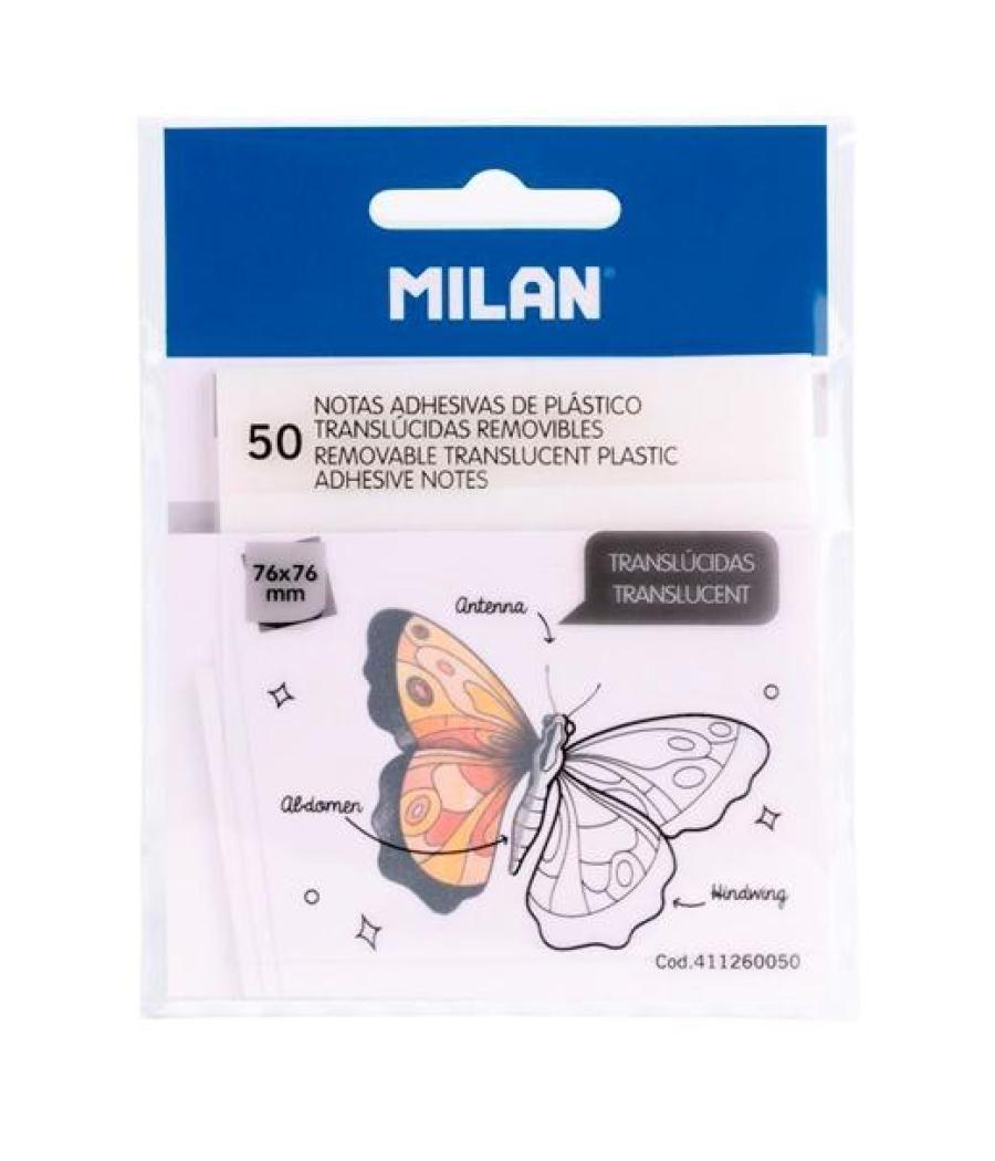 Milan bloc notas adhesivas 50h 76x76mm plástico translúcidas