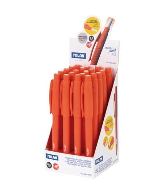 Milan portaminas pl1 eraser&pencil 0,5mm hb caja expositora 20 naranja