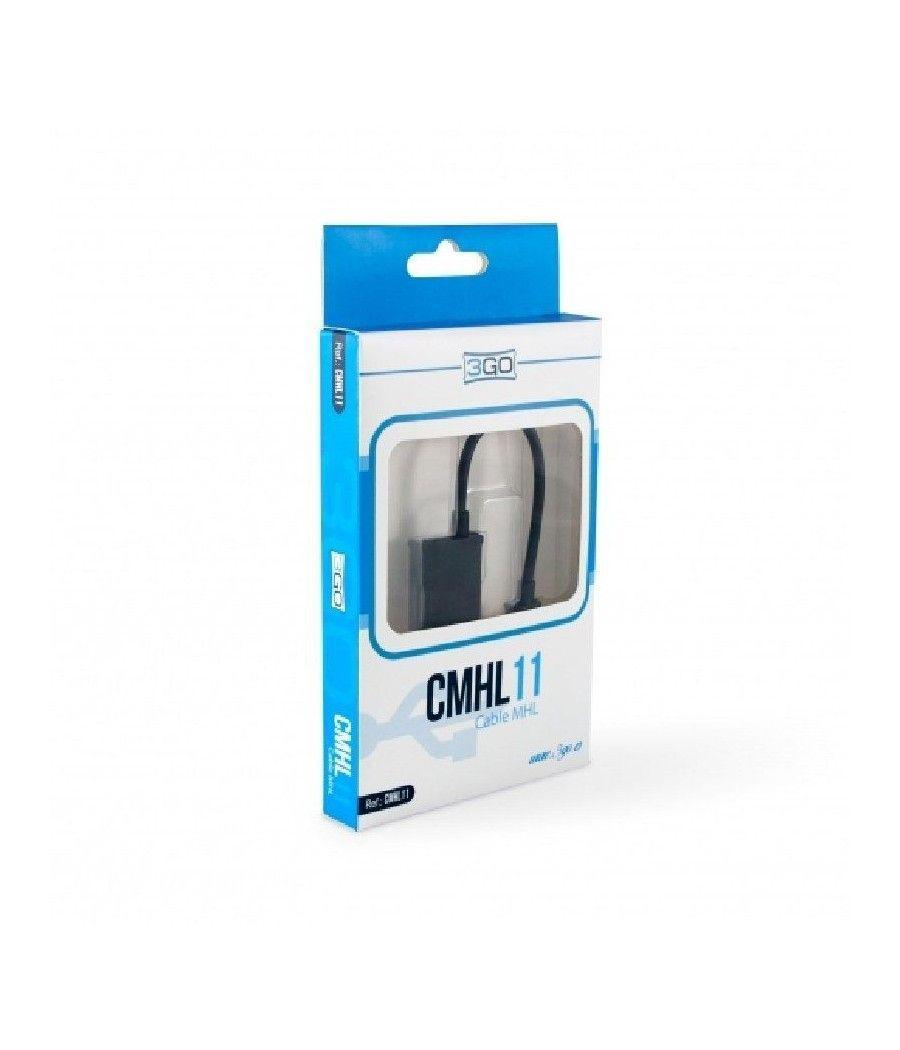 Cable MHL 11 Pines 3GO CMHL11 HDMI Macho - MicroUSB Macho/ Negro - Imagen 3