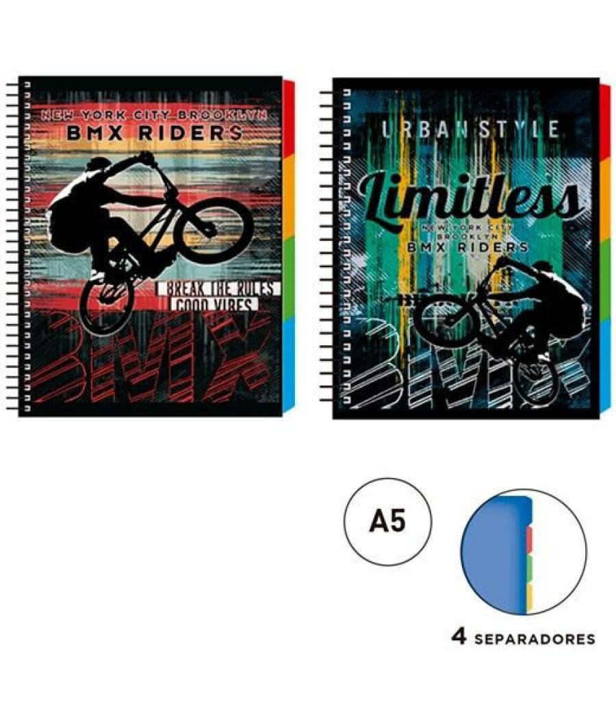 Senfort cuaderno espiral a5 120h 4 separadores t/dura bmx surtido