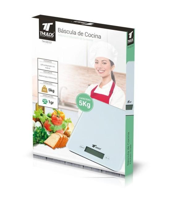 Bascula de cocina digital thulos th - ds107 blanco carga maxima 5kg