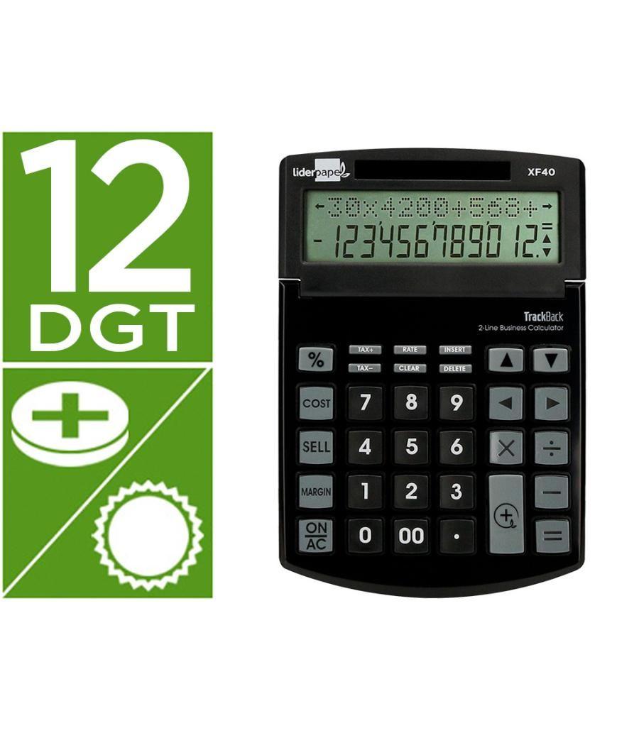 Calculadora liderpapel sobremesa xf40 12 dígitos dos lineas solar y pilas negro 175x120x30 mm 40% plástico