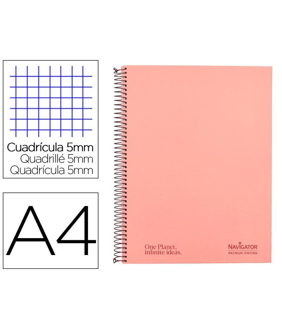 Cuaderno espiral navigator a4 micro a4 tapa forrada 120h 80gr cuadro 5mm 5 bandas 4 taladros color rosa