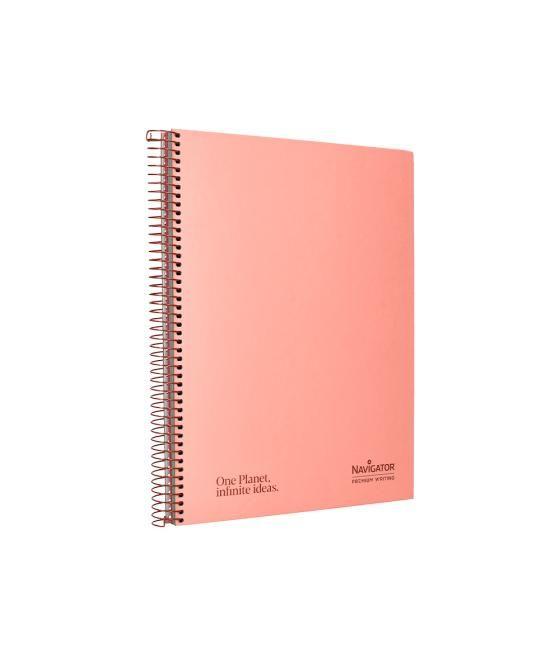 Cuaderno espiral navigator a4 micro a4 tapa forrada 120h 80gr cuadro 5mm 5 bandas 4 taladros color rosa