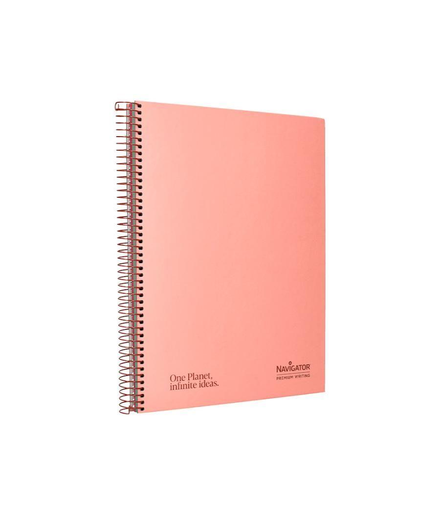 Cuaderno espiral navigator a4 micro a4 tapa forrada 120h 80gr cuadro 5mm 5 bandas 4 taladros color rosa