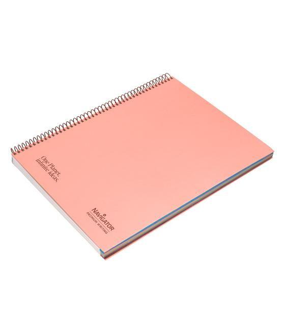 Cuaderno espiral navigator a4 micro a4 tapa forrada 120h 80gr cuadro 5mm 5 bandas 4 taladros color rosa