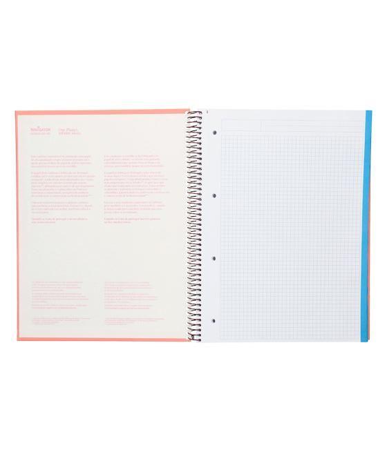 Cuaderno espiral navigator a4 micro a4 tapa forrada 120h 80gr cuadro 5mm 5 bandas 4 taladros color rosa