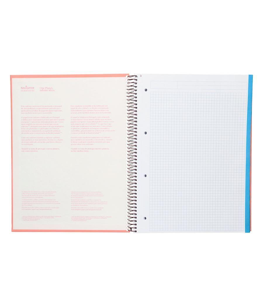 Cuaderno espiral navigator a4 micro a4 tapa forrada 120h 80gr cuadro 5mm 5 bandas 4 taladros color rosa