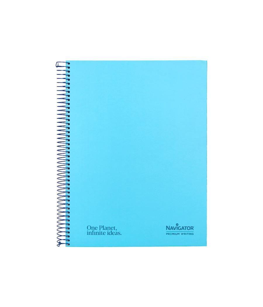 Cuaderno espiral navigator a4 micro a4 tapa forrada 120h 80gr cuadro 5mm 5 bandas 4 taladros color celeste