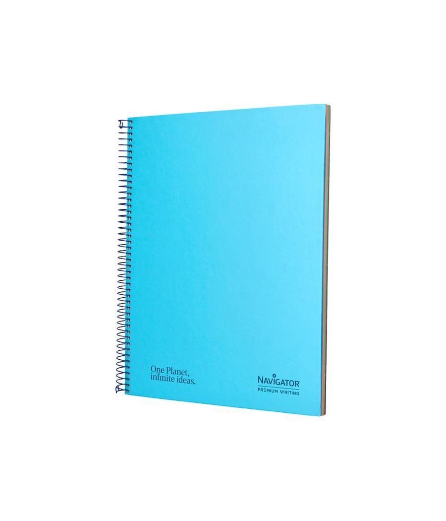 Cuaderno espiral navigator a4 micro a4 tapa forrada 120h 80gr cuadro 5mm 5 bandas 4 taladros color celeste