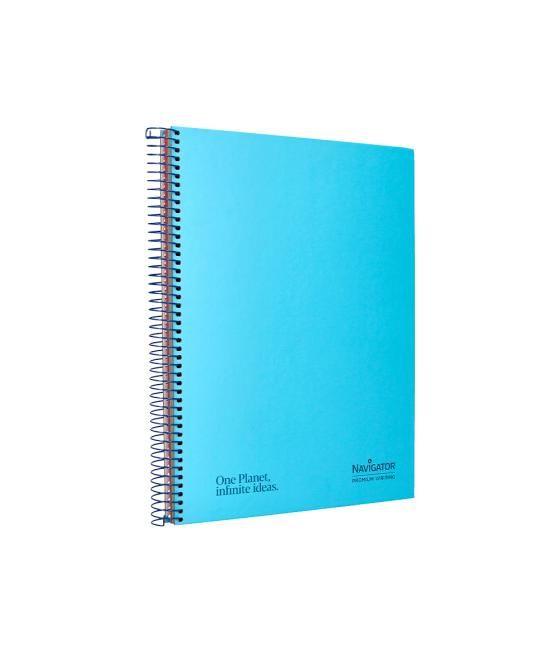 Cuaderno espiral navigator a4 micro a4 tapa forrada 120h 80gr cuadro 5mm 5 bandas 4 taladros color celeste