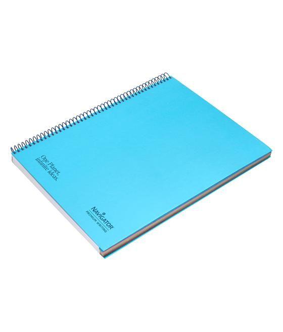 Cuaderno espiral navigator a4 micro a4 tapa forrada 120h 80gr cuadro 5mm 5 bandas 4 taladros color celeste