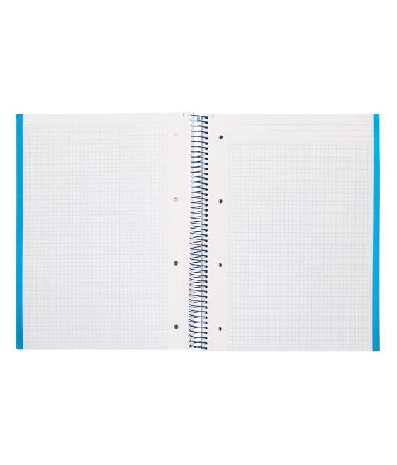 Cuaderno espiral navigator a4 micro a4 tapa forrada 120h 80gr cuadro 5mm 5 bandas 4 taladros color celeste