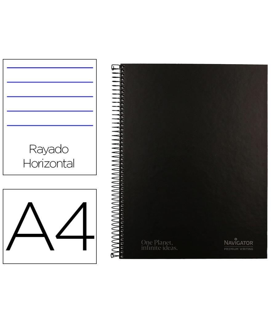 Cuaderno espiral navigator a4 micro tapa forrada 120h 80gr horizontal 5 bandas 4 taladrosnegro