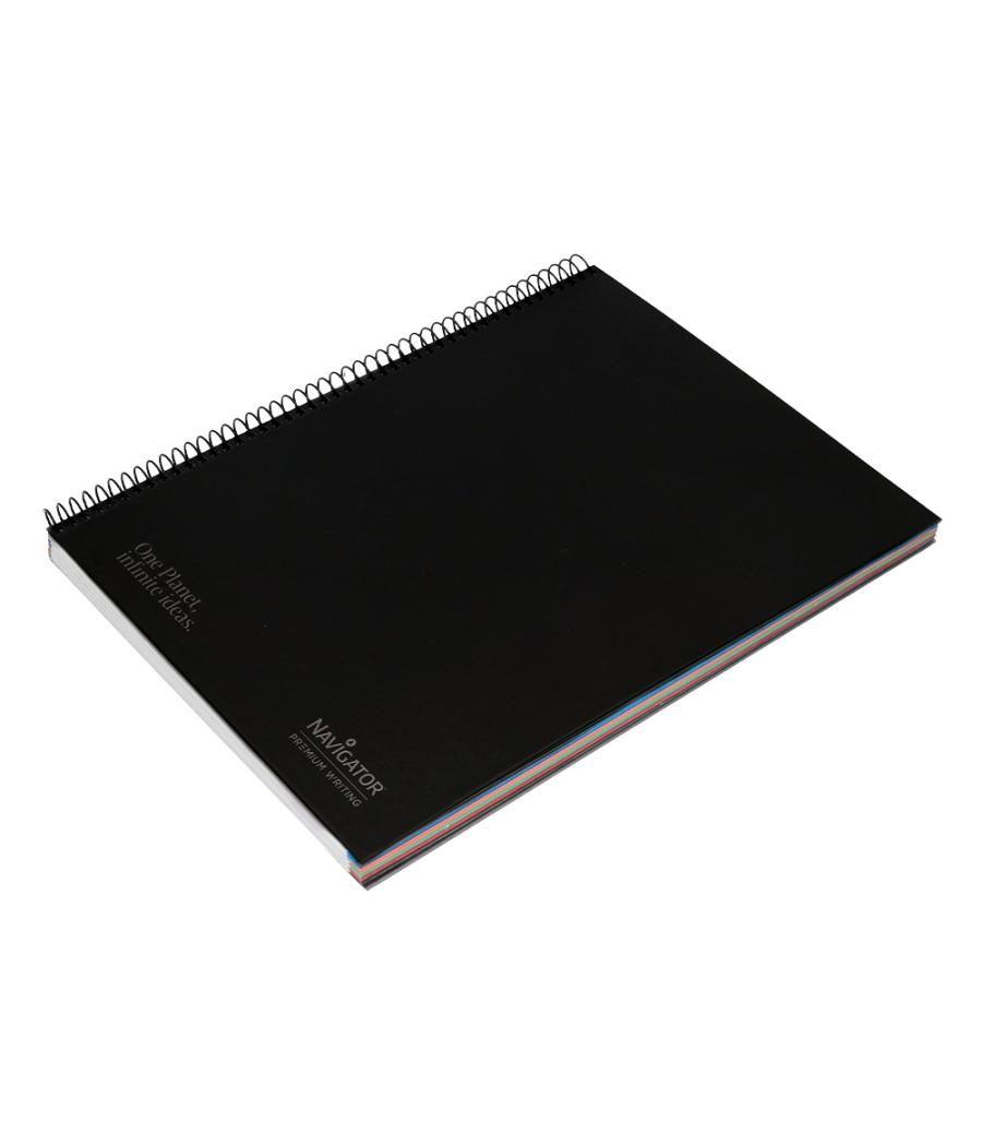 Cuaderno espiral navigator a4 micro tapa forrada 120h 80gr horizontal 5 bandas 4 taladrosnegro