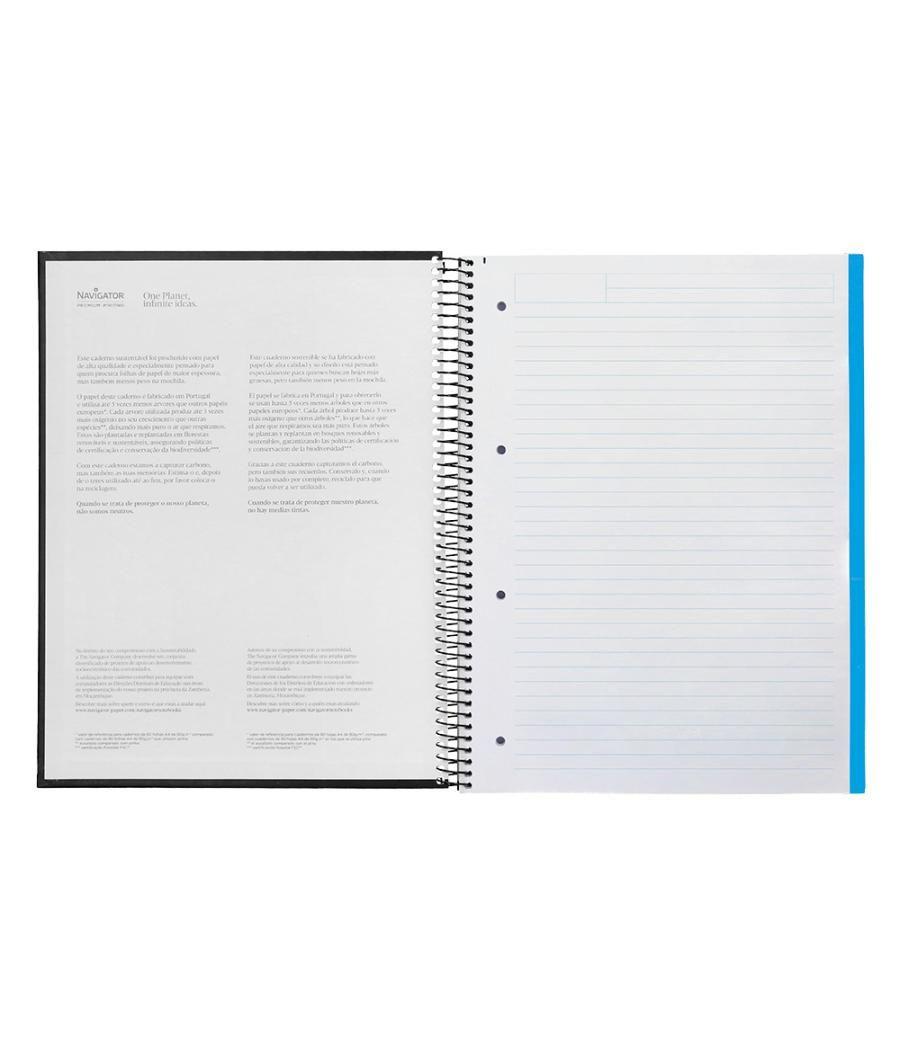 Cuaderno espiral navigator a4 micro tapa forrada 120h 80gr horizontal 5 bandas 4 taladrosnegro