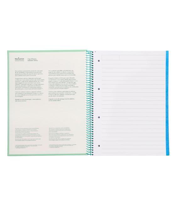 Cuaderno espiral navigator a4 micro tapa forrada 120h 80gr horizontal 5 banda 4 taladros menta