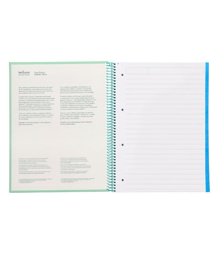 Cuaderno espiral navigator a4 micro tapa forrada 120h 80gr horizontal 5 banda 4 taladros menta