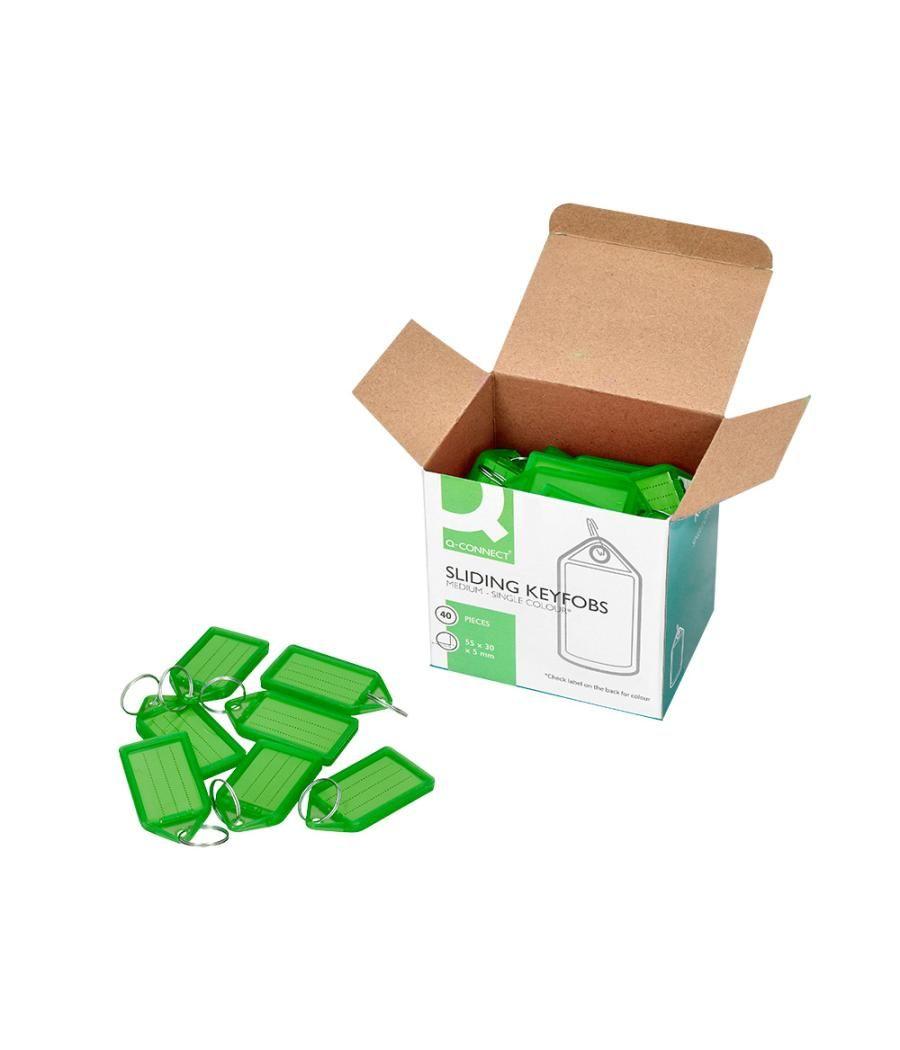 Llavero portaetiquetas q-connect premium color verde caja de 40 unidades