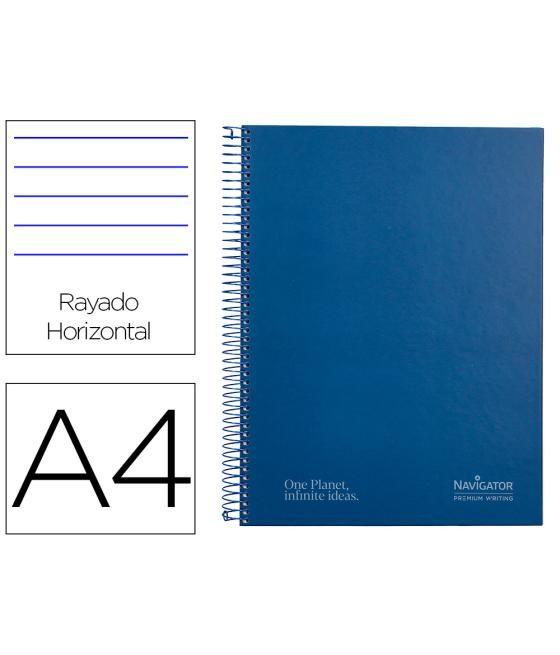 Cuaderno espiral navigator a4 micro tapa forrada 120h 80gr horizontal 5 bandas 4 taladros color azul marino