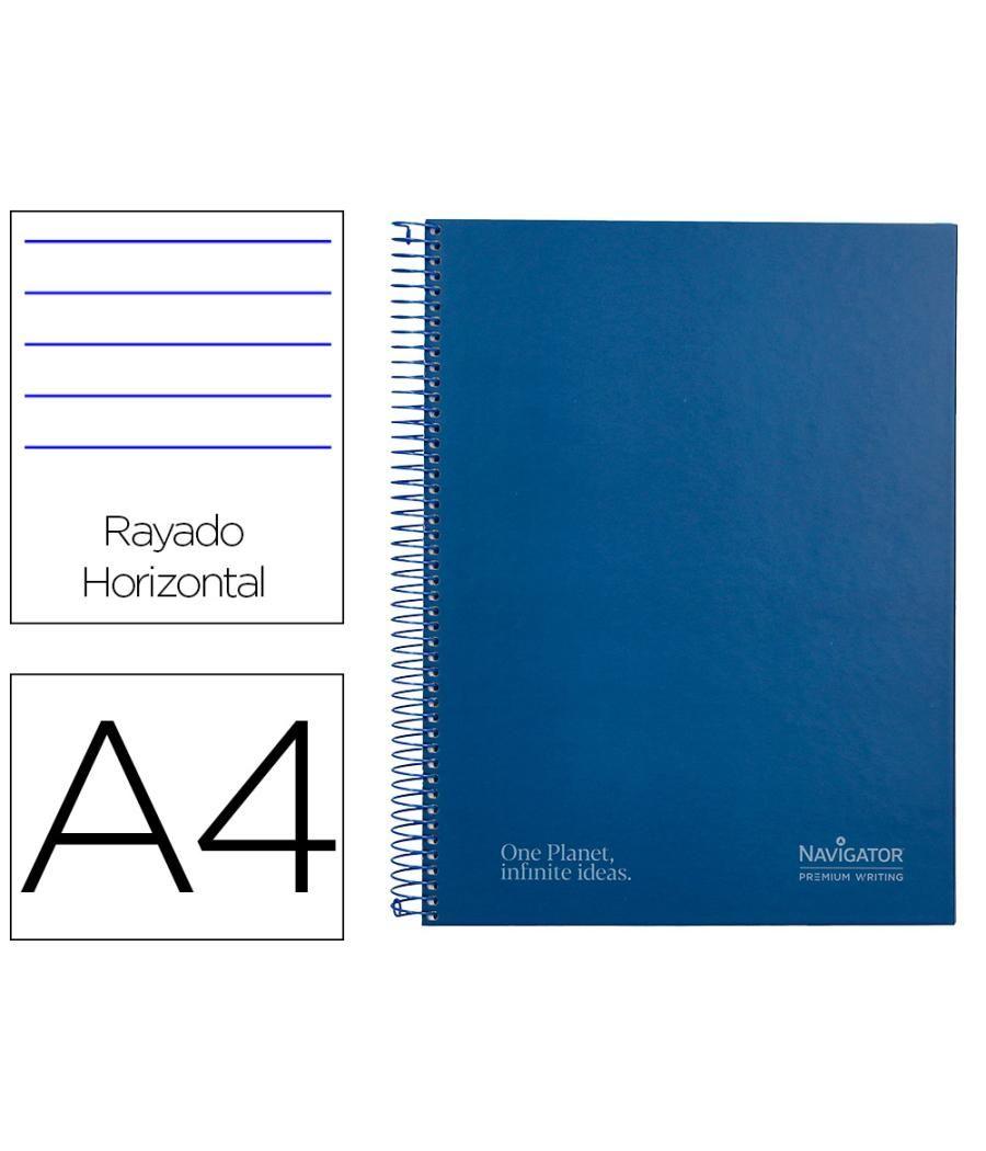 Cuaderno espiral navigator a4 micro tapa forrada 120h 80gr horizontal 5 bandas 4 taladros color azul marino