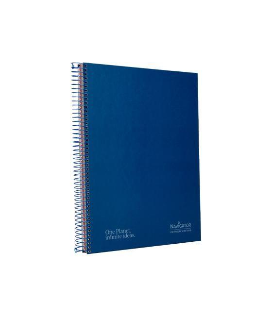 Cuaderno espiral navigator a4 micro tapa forrada 120h 80gr horizontal 5 bandas 4 taladros color azul marino