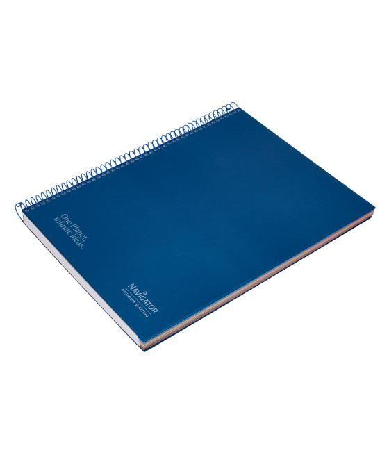 Cuaderno espiral navigator a4 micro tapa forrada 120h 80gr horizontal 5 bandas 4 taladros color azul marino