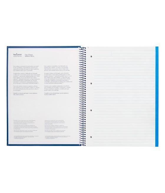 Cuaderno espiral navigator a4 micro tapa forrada 120h 80gr horizontal 5 bandas 4 taladros color azul marino