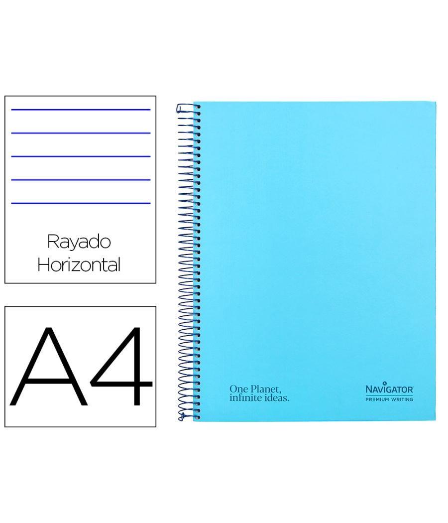 Cuaderno espiral navigator a4 micro tapa forrada 120h 80gr horizontal 5 banda 4 taladros celeste