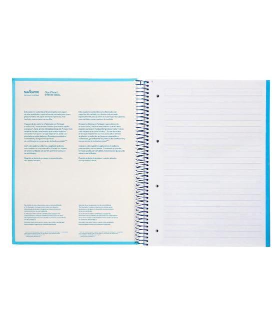 Cuaderno espiral navigator a4 micro tapa forrada 120h 80gr horizontal 5 banda 4 taladros celeste