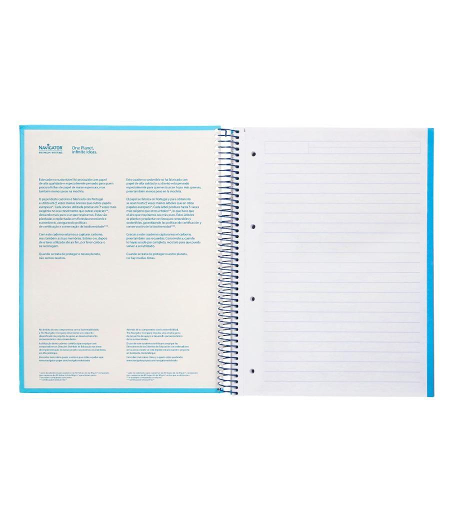 Cuaderno espiral navigator a4 micro tapa forrada 120h 80gr horizontal 5 banda 4 taladros celeste