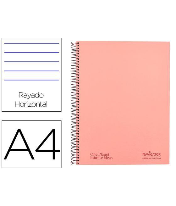 Cuaderno espiral navigator a4 micro tapa forrada 120h 80gr horizontal 5 bandas 4 taladros color rojo