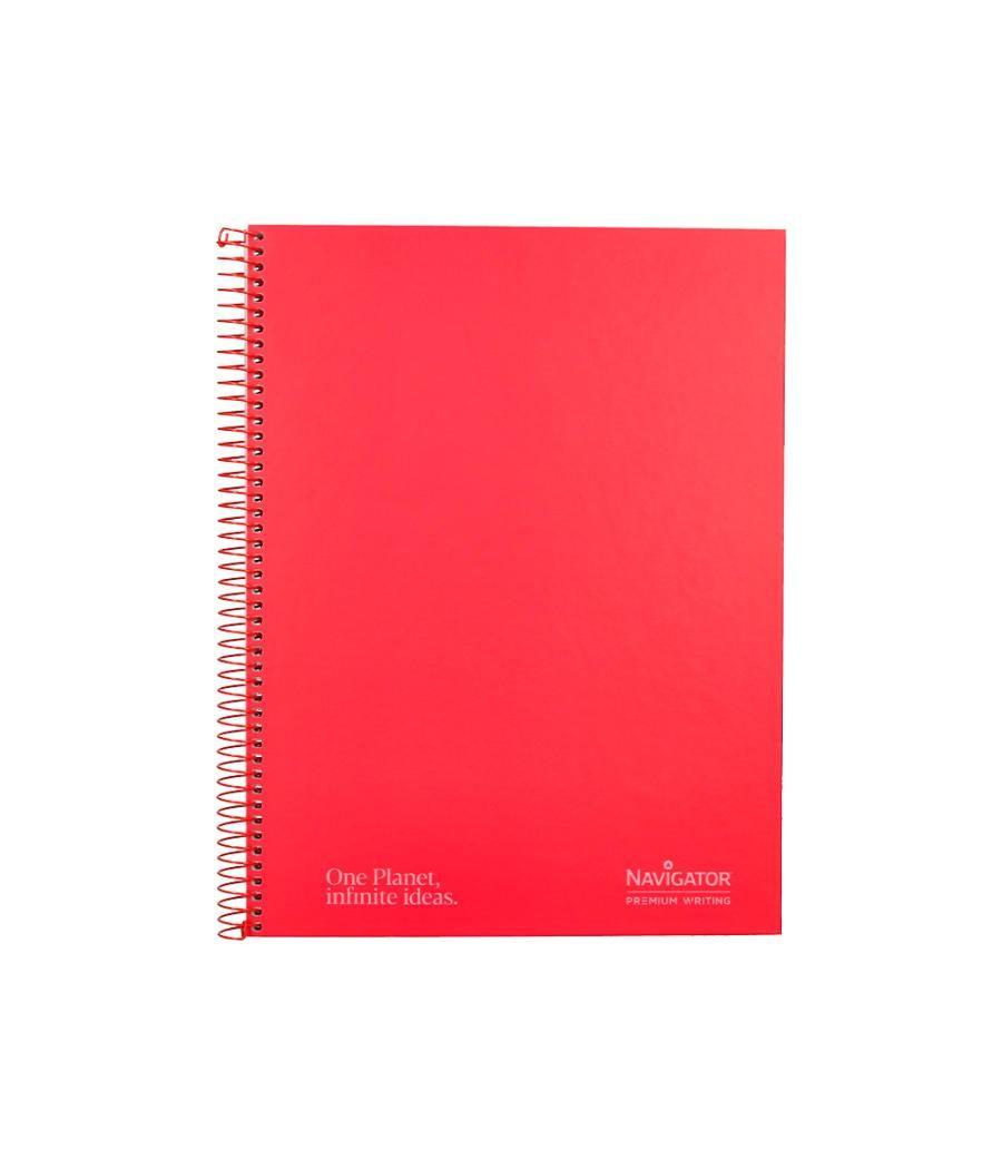 Cuaderno espiral navigator a4 micro tapa forrada 120h 80gr horizontal 5 bandas 4 taladros color rojo