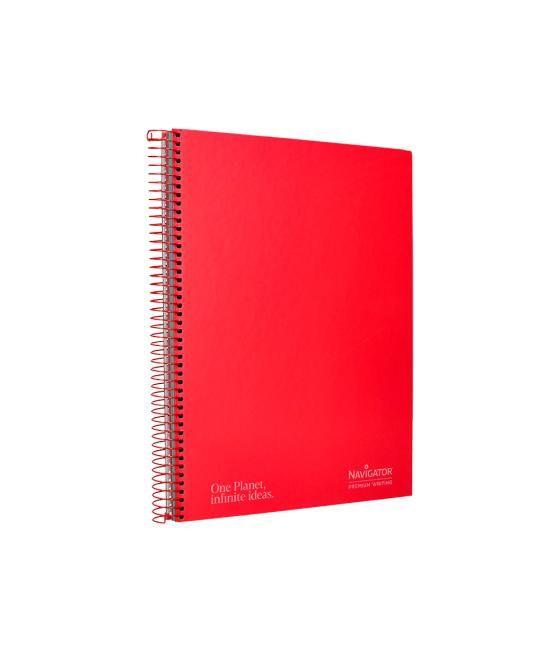 Cuaderno espiral navigator a4 micro tapa forrada 120h 80gr horizontal 5 bandas 4 taladros color rojo