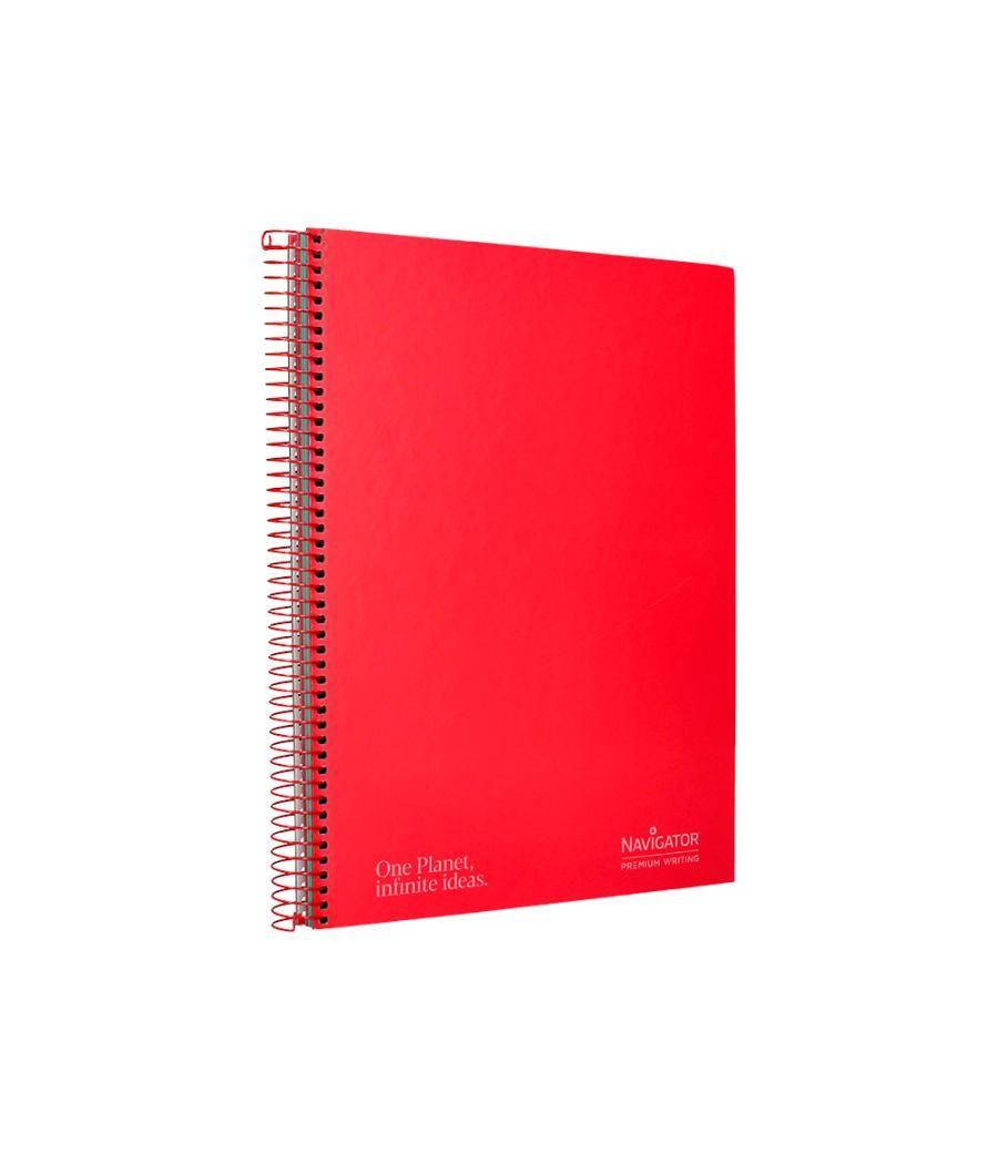 Cuaderno espiral navigator a4 micro tapa forrada 120h 80gr horizontal 5 bandas 4 taladros color rojo