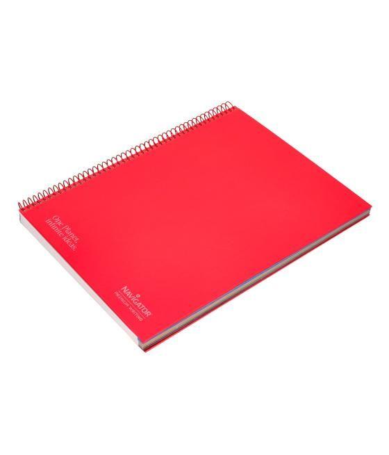 Cuaderno espiral navigator a4 micro tapa forrada 120h 80gr horizontal 5 bandas 4 taladros color rojo