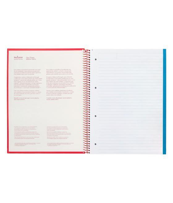 Cuaderno espiral navigator a4 micro tapa forrada 120h 80gr horizontal 5 bandas 4 taladros color rojo