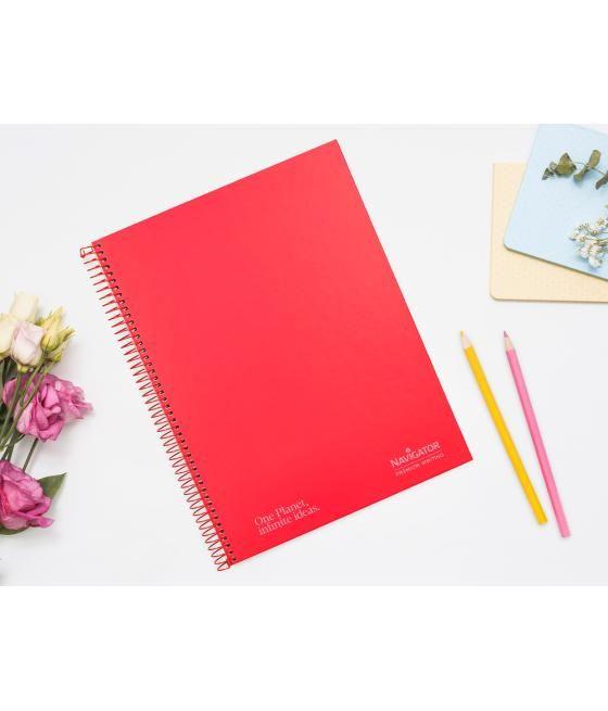 Cuaderno espiral navigator a4 micro tapa forrada 120h 80gr horizontal 5 bandas 4 taladros color rojo