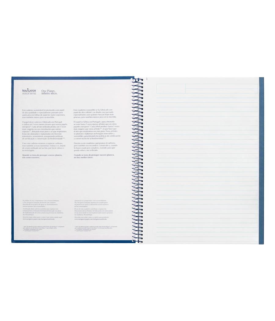 Cuaderno espiral navigator a4 micro tapa forrada 80h 80gr horizontal 1 banda color azul marino