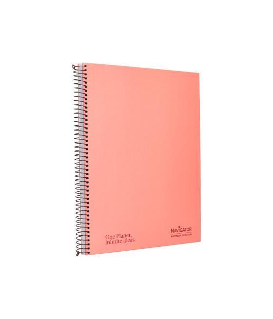 Cuaderno espiral navigator a4 micro tapa forrada 80h 80gr horizontal 1 banda color coral