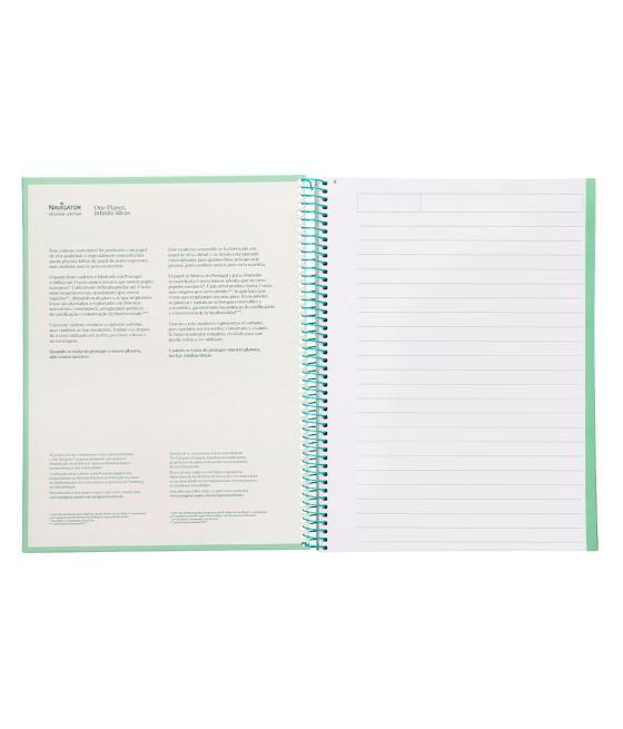 Cuaderno espiral navigator a4 micro tapa forrada 80h 80gr horizontal 1 banda color menta