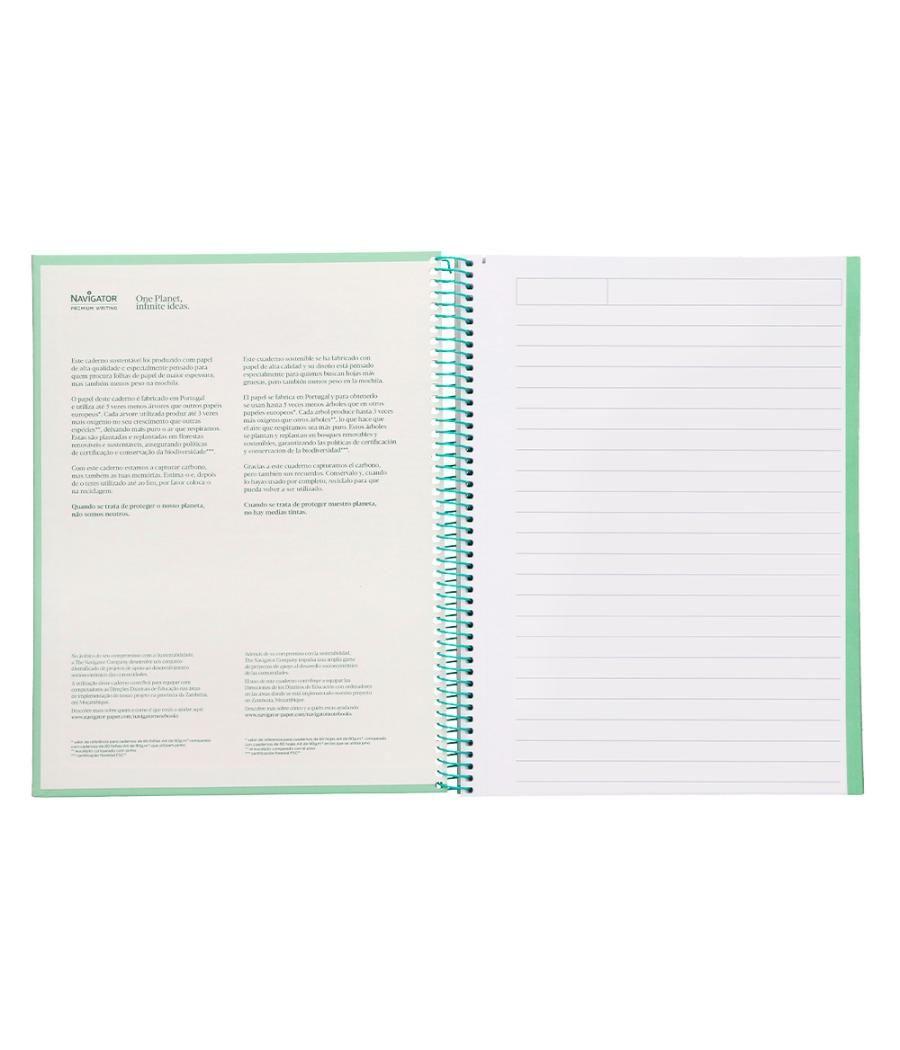 Cuaderno espiral navigator a4 micro tapa forrada 80h 80gr horizontal 1 banda color menta