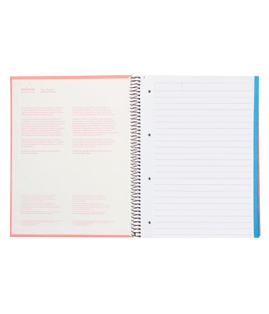 Cuaderno espiral navigator a4 micro tapa forrada 120h 80gr horizontal 5 banda 4 taladros rosa