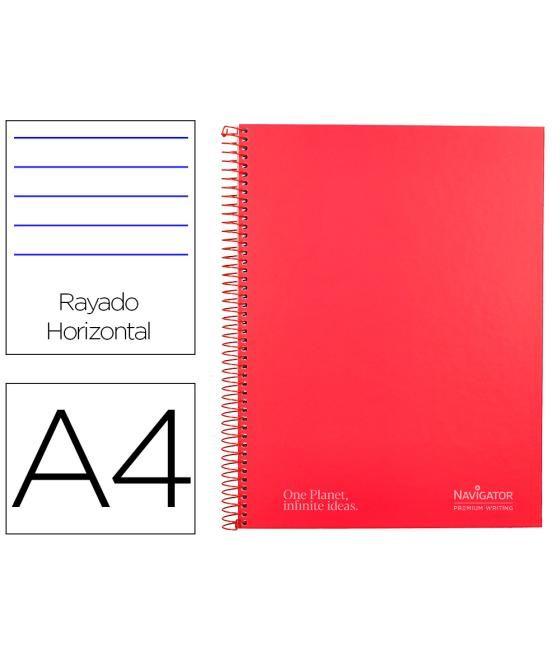 Cuaderno espiral navigator a4 micro tapa forrada 80h 80gr cuadro 5mm 1 banda color rojo