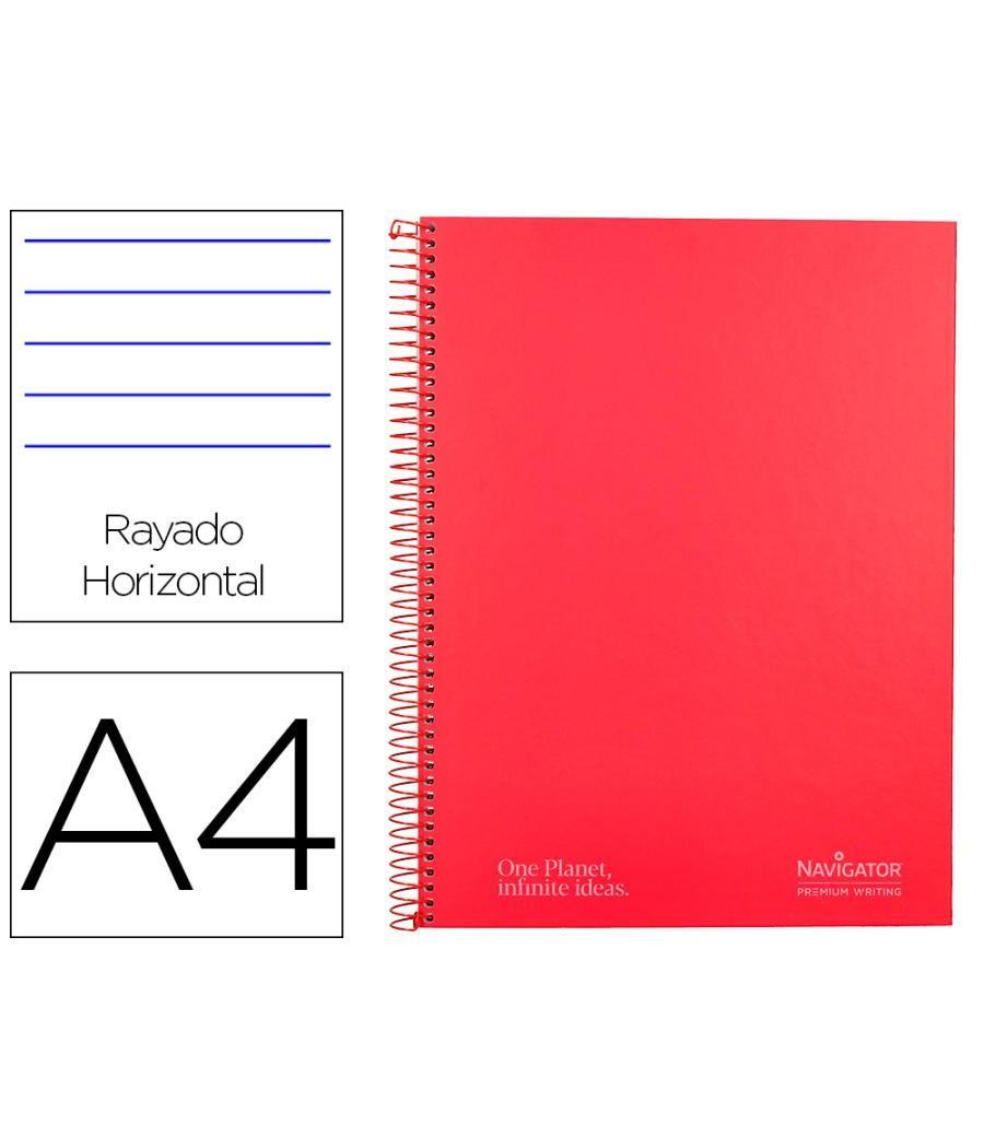 Cuaderno espiral navigator a4 micro tapa forrada 80h 80gr cuadro 5mm 1 banda color rojo