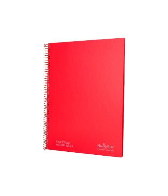 Cuaderno espiral navigator a4 micro tapa forrada 80h 80gr cuadro 5mm 1 banda color rojo