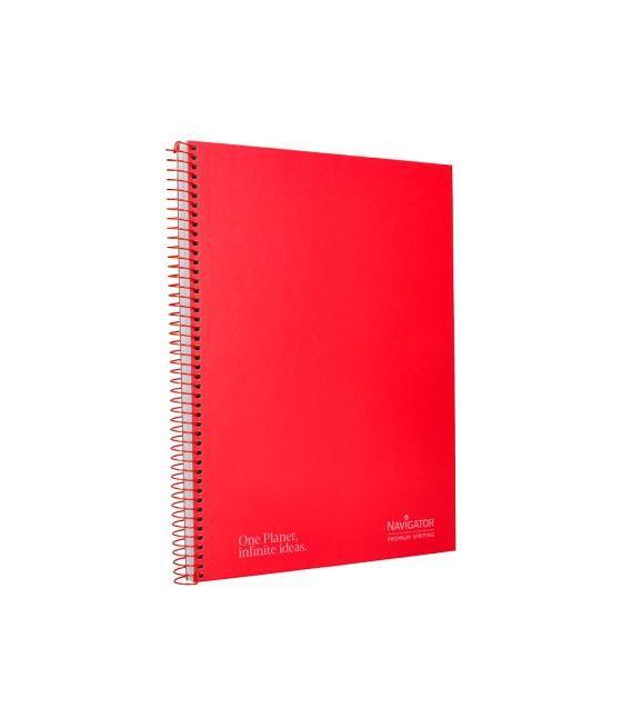 Cuaderno espiral navigator a4 micro tapa forrada 80h 80gr cuadro 5mm 1 banda color rojo