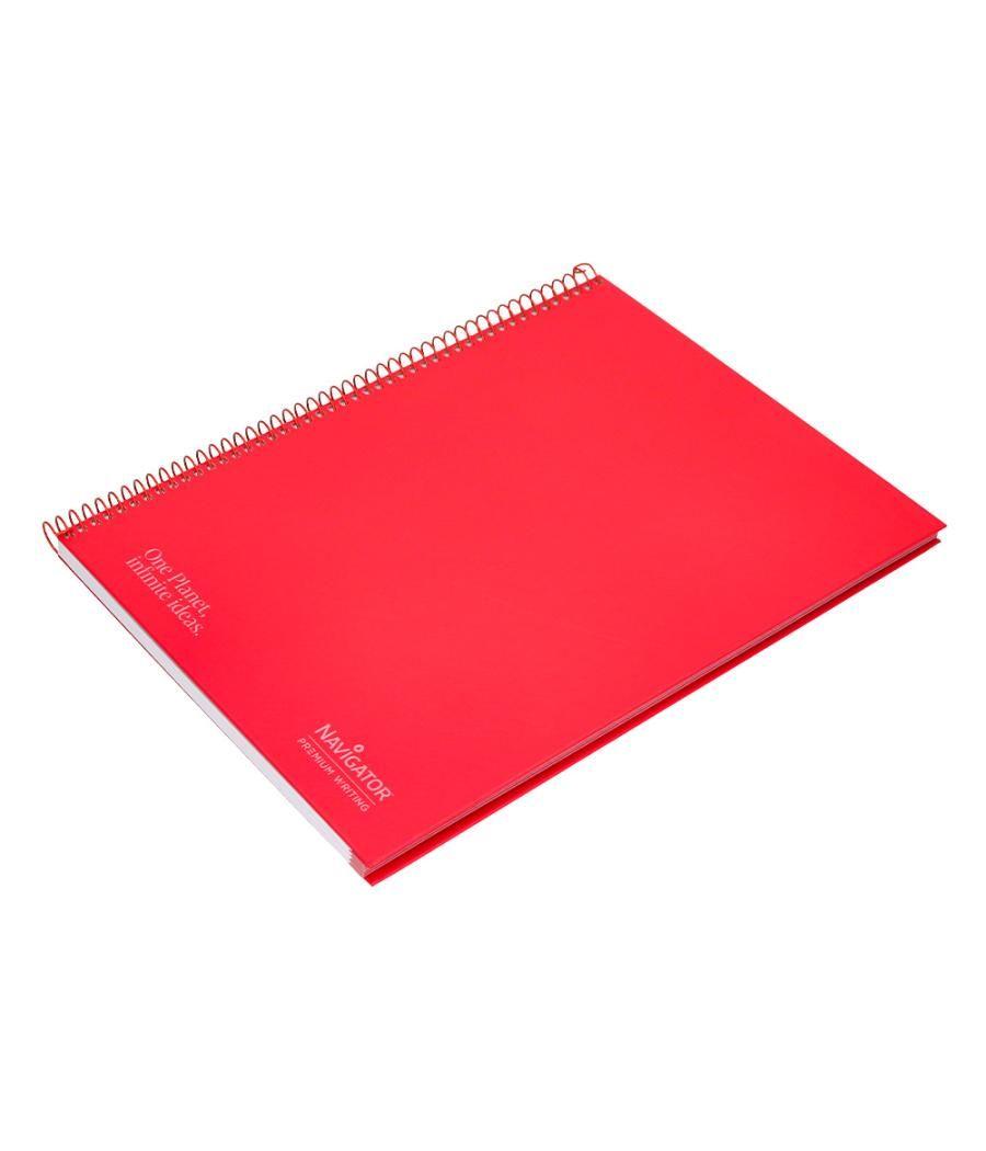 Cuaderno espiral navigator a4 micro tapa forrada 80h 80gr cuadro 5mm 1 banda color rojo