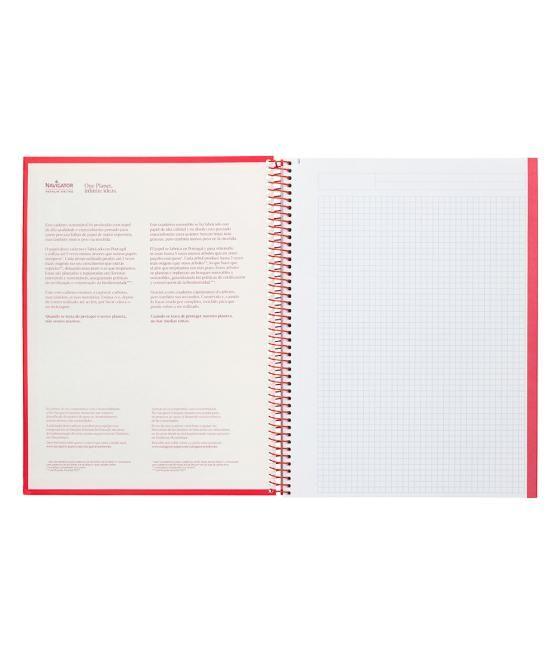 Cuaderno espiral navigator a4 micro tapa forrada 80h 80gr cuadro 5mm 1 banda color rojo